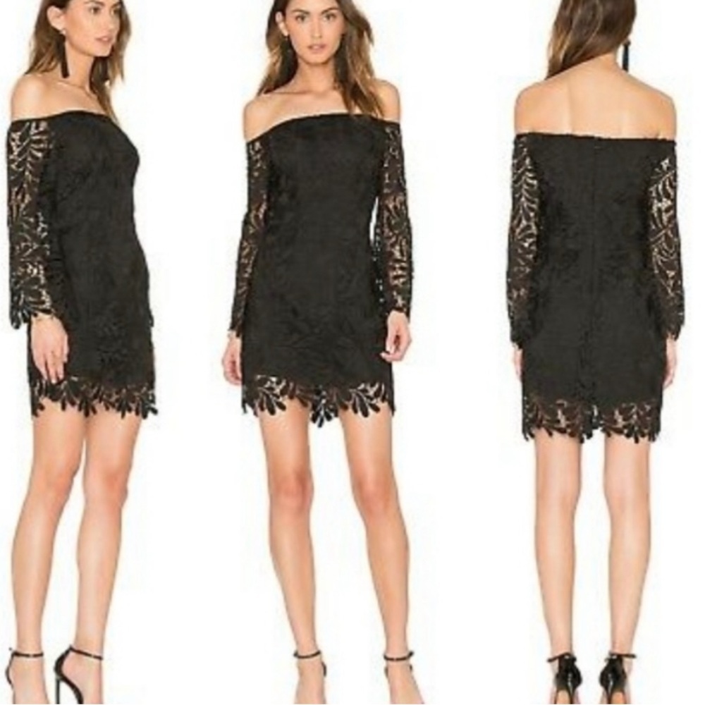 Bardot REVOLVE  Floral Lace  Off Shoulder Bell Sleeve Mini Dress LBD Size 4 NWOT